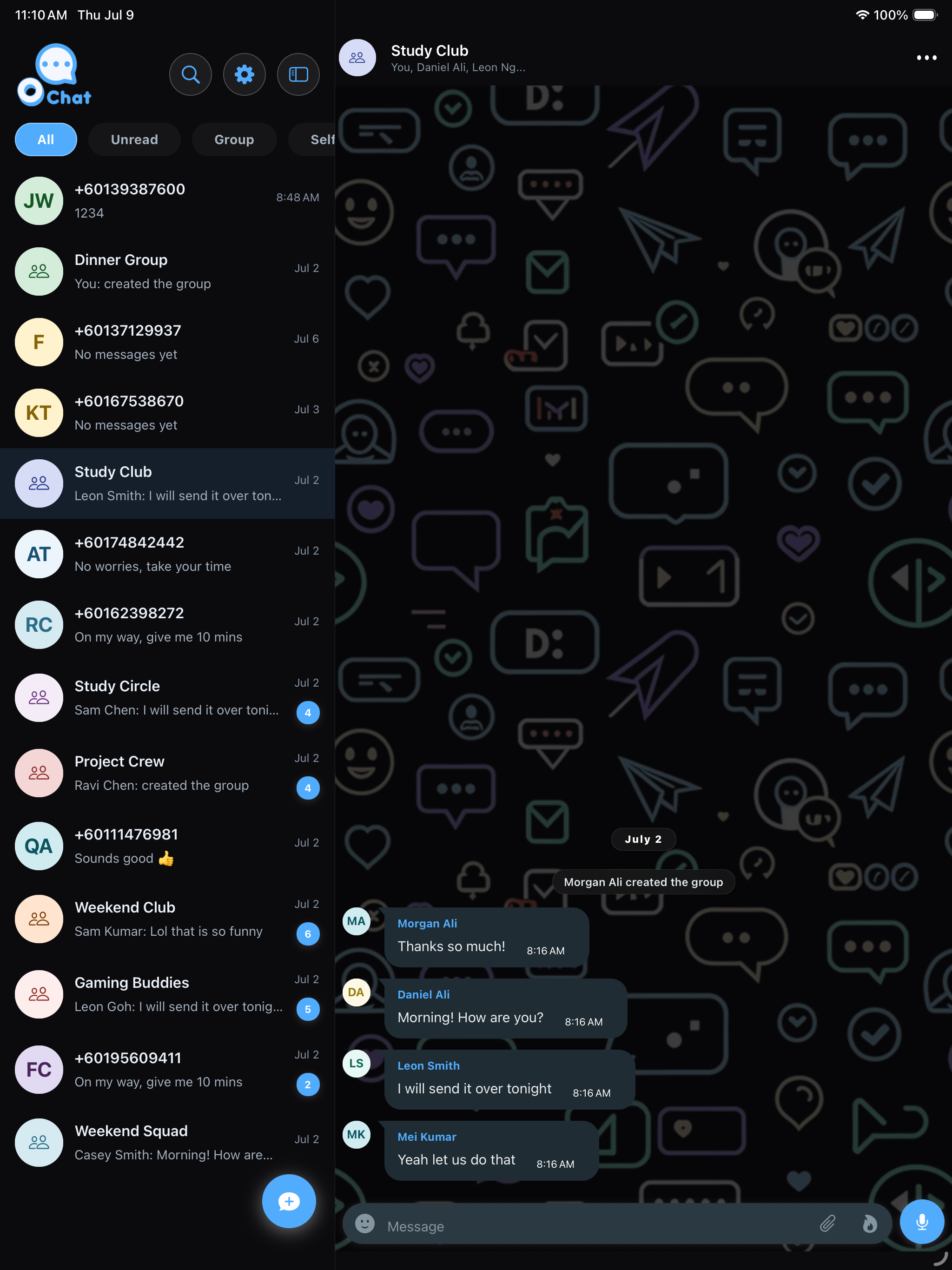 O'Chat on tablet — encrypted chat