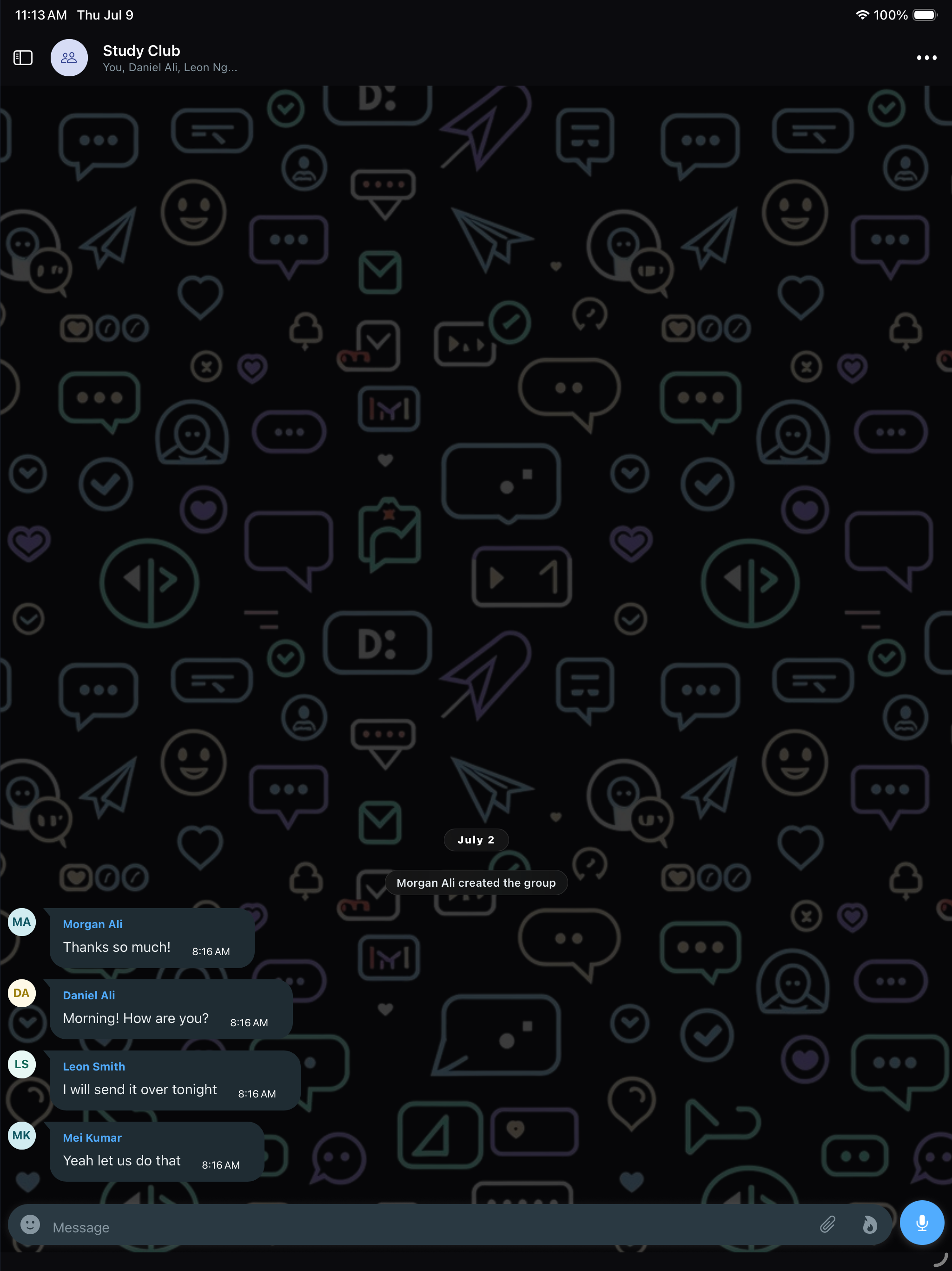 O'Chat on tablet — group chats